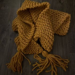 Triangle Tassel Scarf with Fingerless Mitts in Mustard!